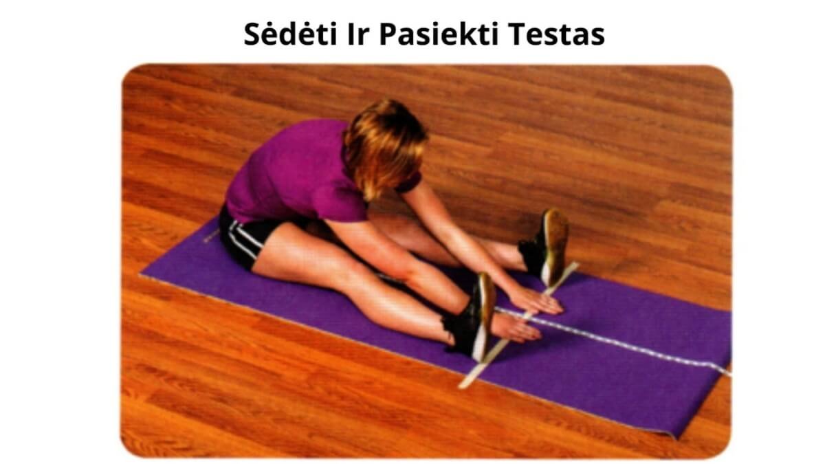 Pavaizduotas sėdėti ir pasiekti testas.