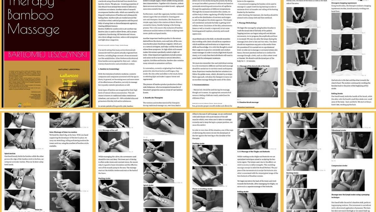 Geriausia Bambukų Masažo Knyga. Pavaizduotos iliustracijos iš knygos LaBamboo Therapy - Bamboo Massage.