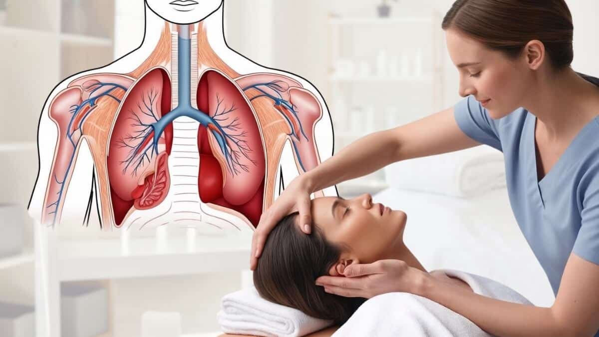 Masažas Esant Astmai | Massage For Asthma. Specialistė atlieka masažą, pacientei sergančiai astma.