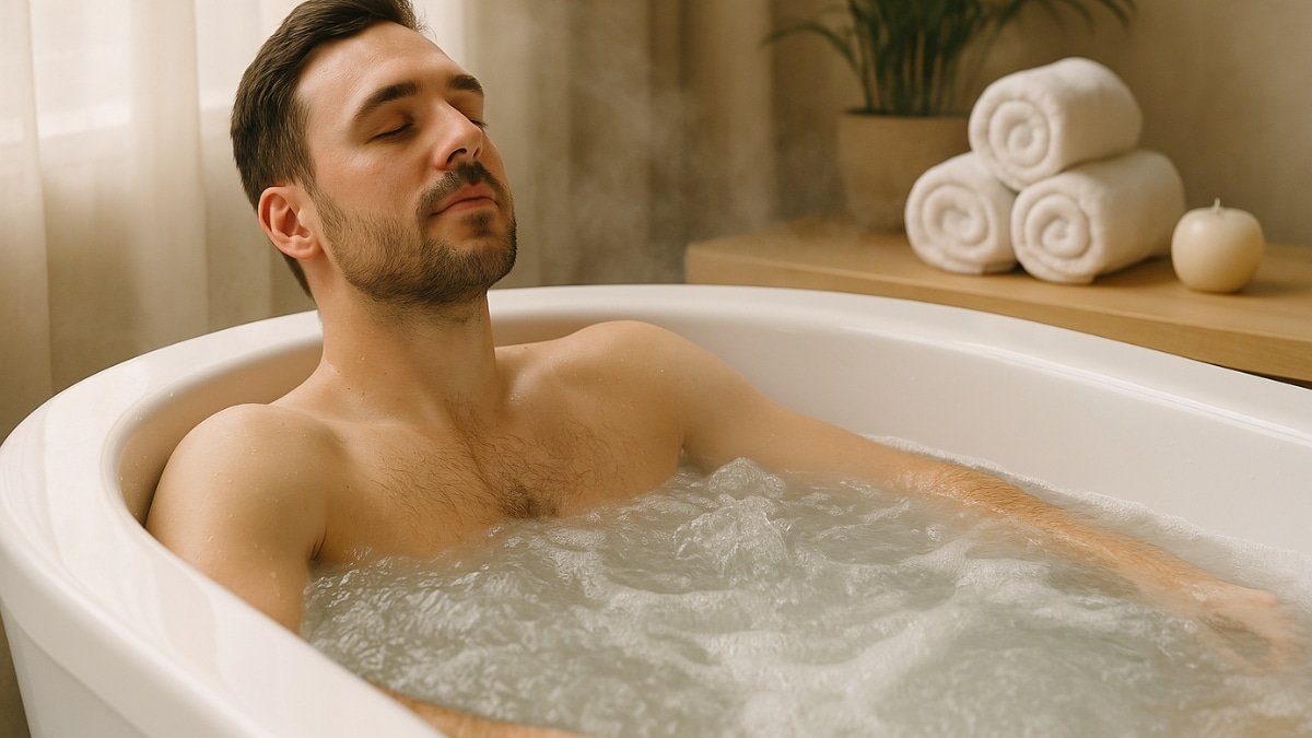 Hidroterapija ir masažas. Pateiktos skirtingos iliustracijos, kur yra sauna, šalčio paketai, vandens terapijos, kūno šveitimai, masažai ir kitos metodikos.