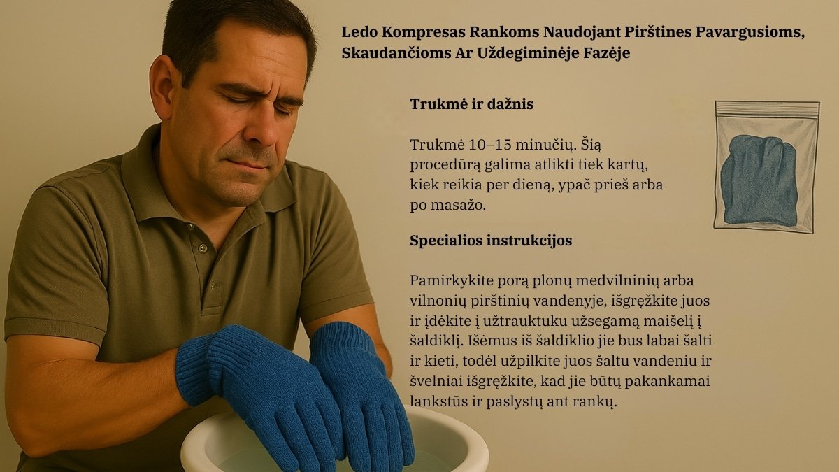 Savi Pagalba Ir Gydymas Masažuotojui. Masažuotojas specialistas kenčia po riešo skausmo ir taiko vandens terapija naudodamas epsom druską.
