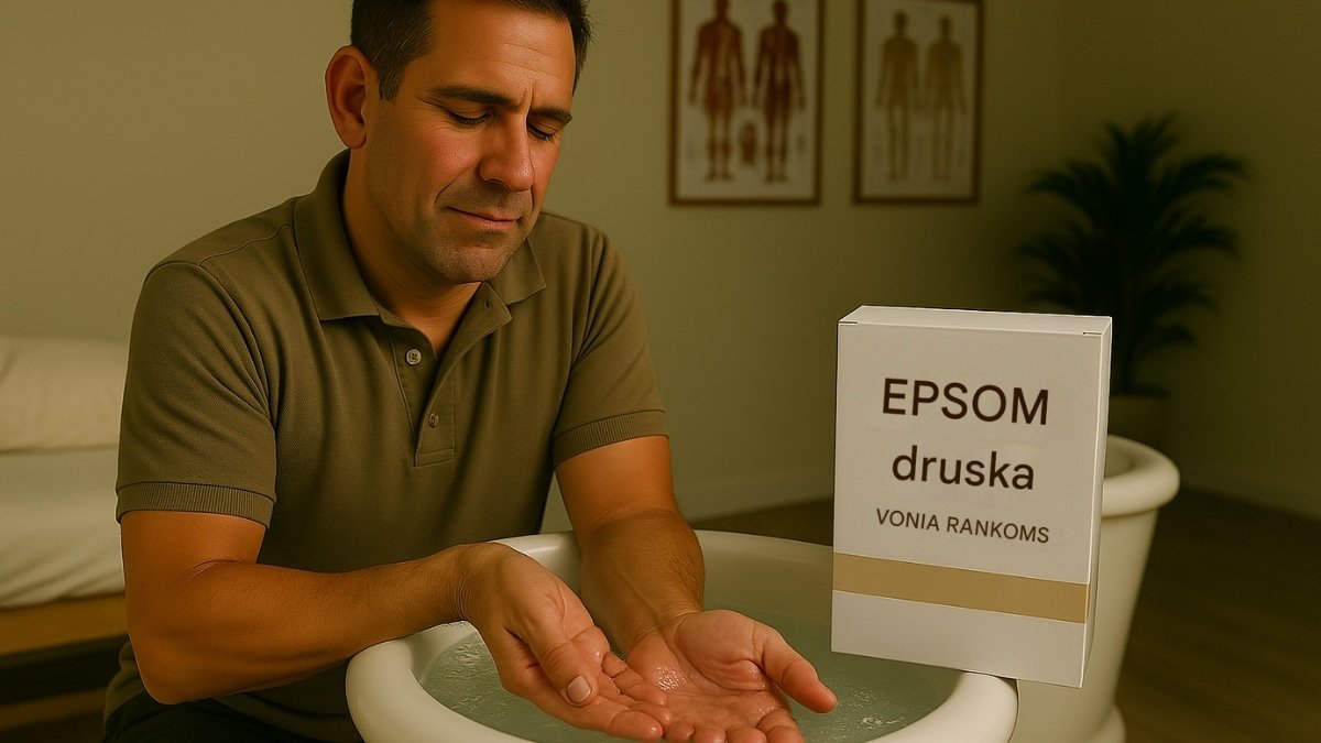 Savi Pagalba Ir Gydymas Masažuotojui. Masažuotojas specialistas kenčia po riešo skausmo ir taiko vandens terapija naudodamas epsom druską.