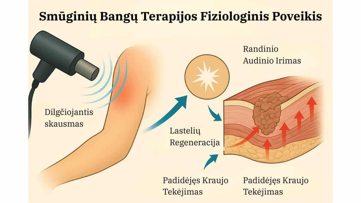 Smūginės Bangos Terapija (Shockwave Therapy). Pateiktas fiziologinis smūginės bangos terapijos poveikis kūnui.