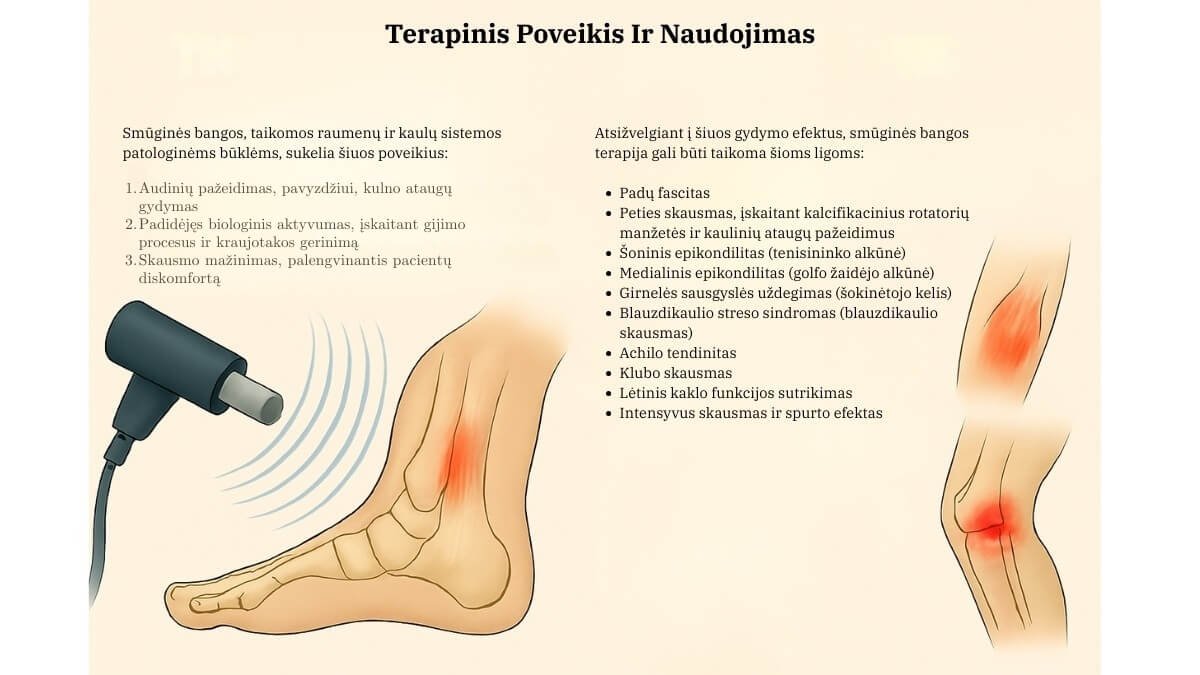 Smūginės Bangos Terapija (Shockwave Therapy). Pateiktas fiziologinis smūginės bangos terapijos poveikis kūnui.