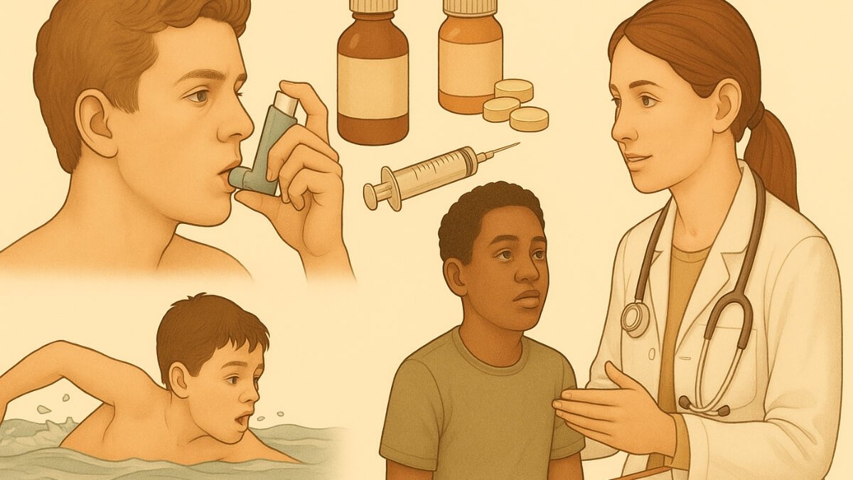 Masažas Esant Astmai (Massage for Asthma). Iliustracija perteikia kokius gydymo metodus galima taikyti sergant Astma.
