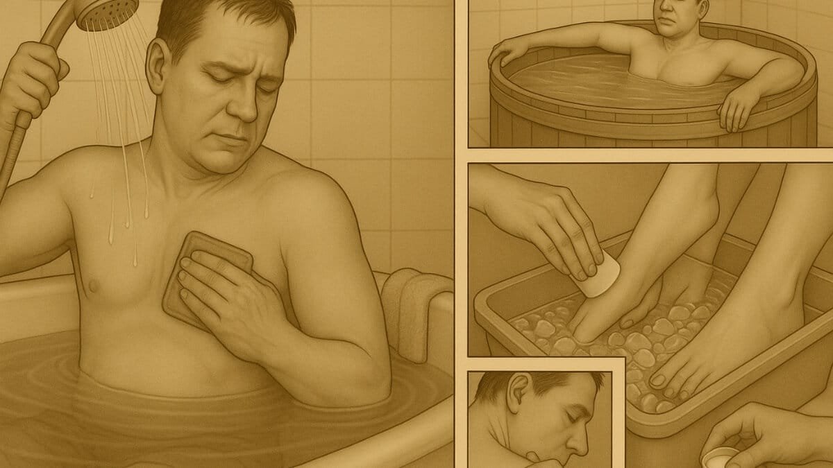 Hidroterapija Ir Masažas Esant Skausmams Po Treniruotės. Iliustracija pateikia patiriamą kokios procedūros padeda po skausmo po treniruotės.
