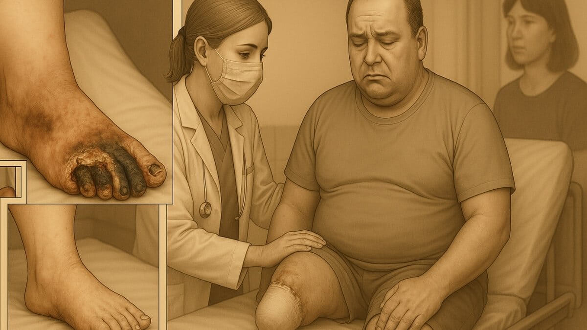 Hidroterapija – Pagalba Po Amputacijos. Iliustracija perteikia vyrą patyrusi kojos amputaciją.