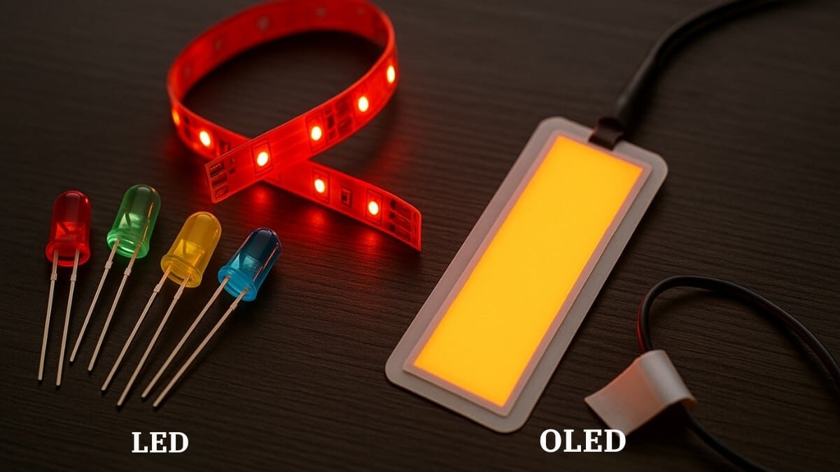 Fotobiomoduliacija: Šviesos Terapija Sveikatai Ir Regeneracijai. Iliustracija perteikia kokie būna LED ir OLED šviesos šaltiniai.