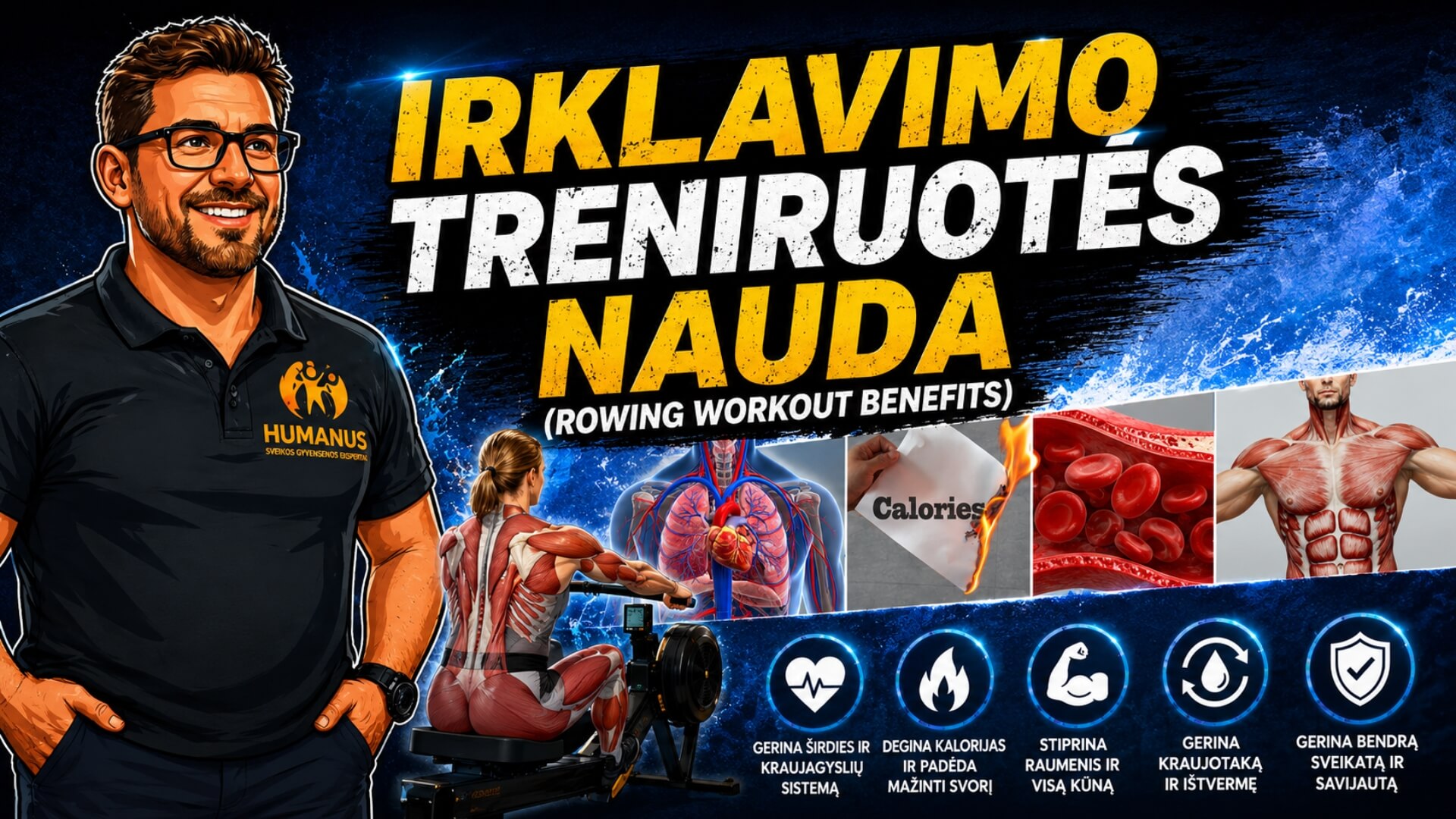 Irklavimo Treniruotės Nauda (Rowing Workout Benefits). Irklavimo treniruočių nauda – irklavimo treniruoklis stiprina viso kūno raumenis, gerina širdies ir kraujagyslių sistemos veiklą, didina ištvermę, degina kalorijas ir gerina bendrą sveikatą.