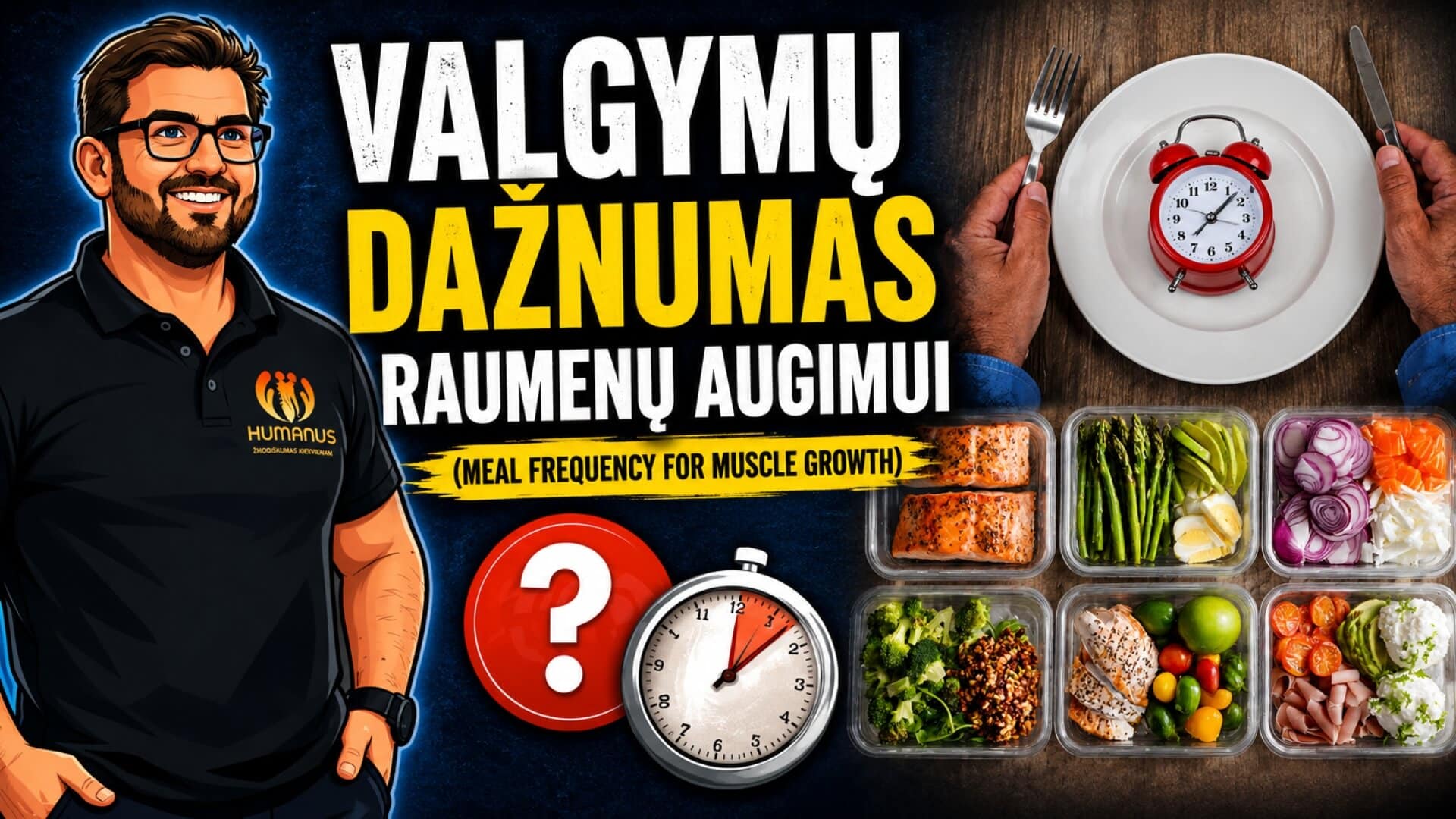 Valgymų Dažnumas Raumenų Augimui (Meal Frequency for Muscle Growth). Valgymų dažnumas raumenų augimui – laikrodis lėkštėje ir baltymų turtingi patiekalai.