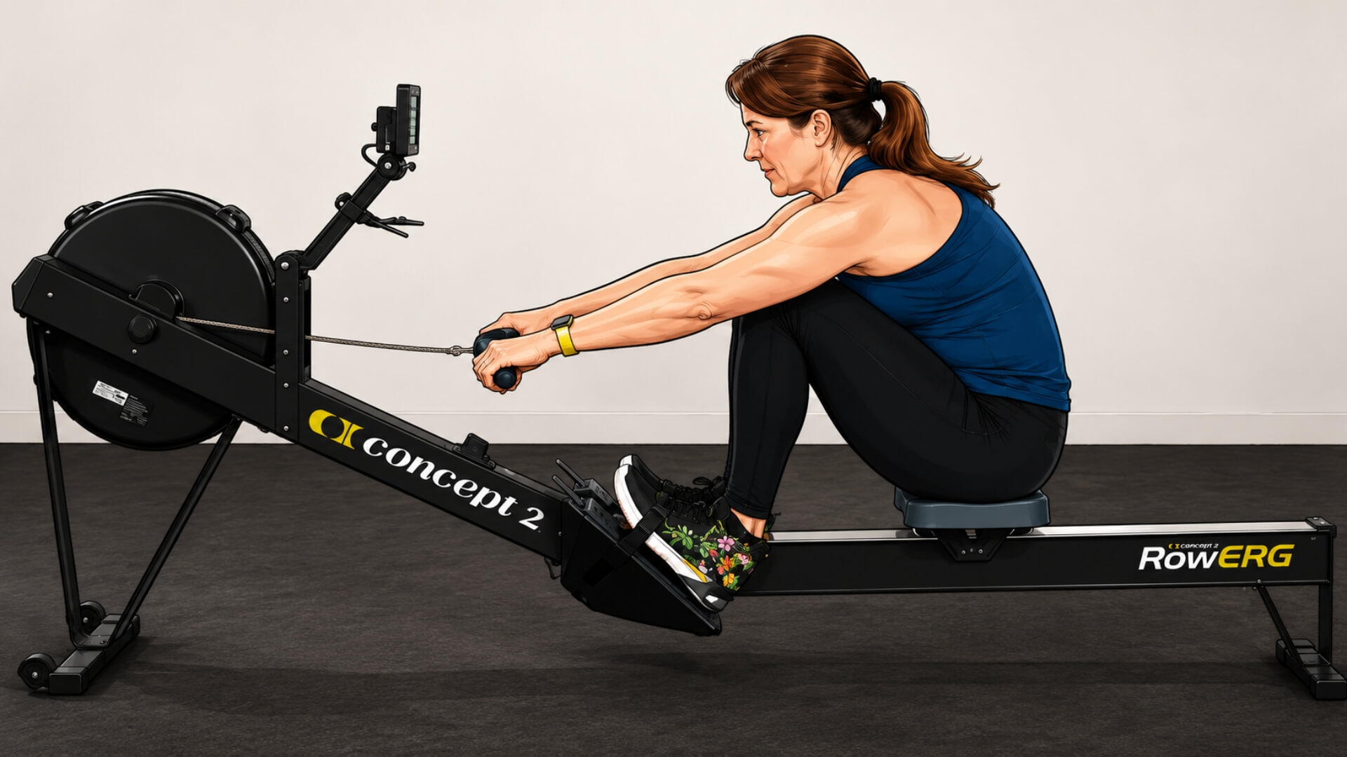 Dažniausios Irklavimo Treniruoklio Klaidos (Common Rowing Machine Mistakes) Dažniausios Irklavimo Treniruoklio Klaidos (Common Rowing Machine Mistakes). Irklavimo treniruoklio „catch hold drill“ pratimas – sportininkė išlaiko tvirtą „catch“ padėtį, rankos ištiestos į priekį, liemuo aktyvus, pečiai atpalaiduoti, o blauzdos beveik vertikalios.