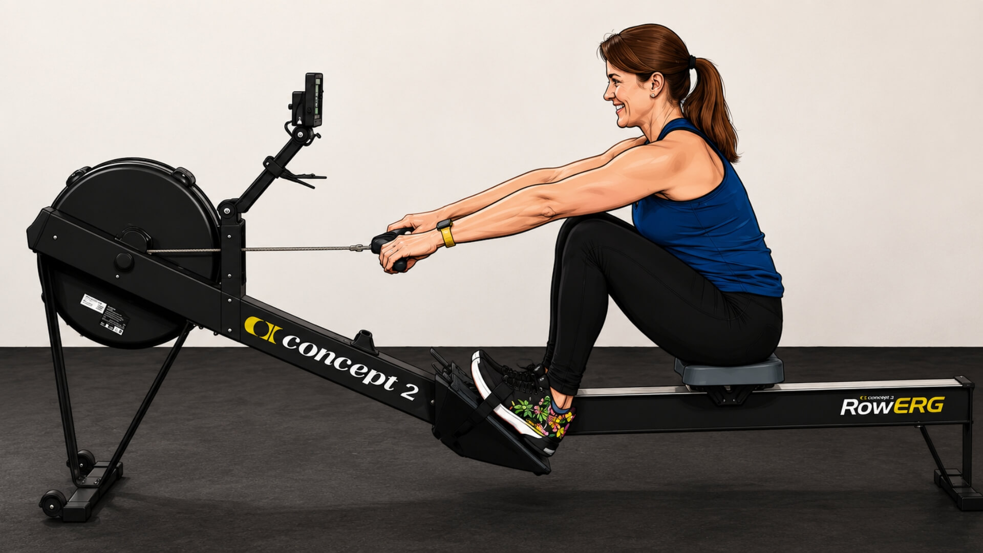 Dažniausios Irklavimo Treniruoklio Klaidos (Common Rowing Machine Mistakes) Dažniausios Irklavimo Treniruoklio Klaidos (Common Rowing Machine Mistakes). Irklavimo treniruoklio „catch“ padėtis su per dideliu pasilenkimu į priekį (overreaching) – sportininkė pernelyg ištiesia rankas ir pečius į priekį, dėl to prarandamas stabilumas ir sumažėja mosto galia.