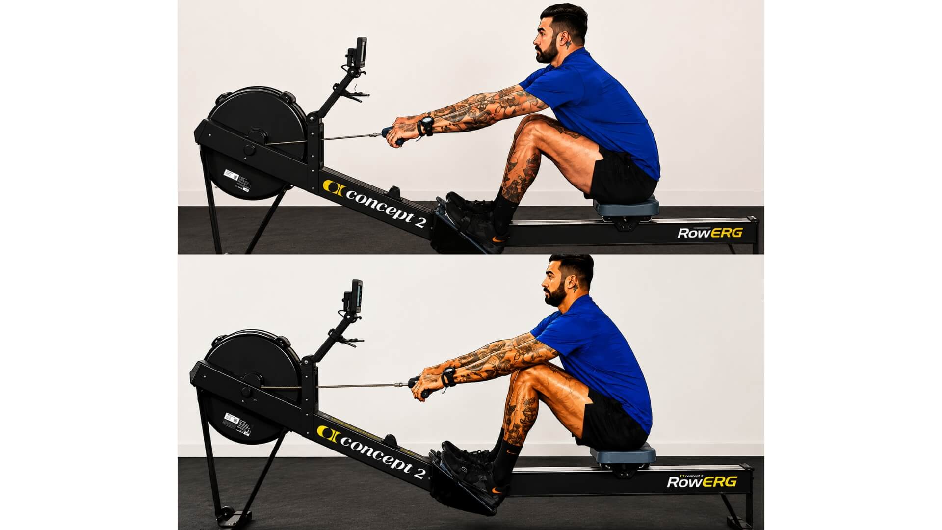 Dažniausios Irklavimo Treniruoklio Klaidos (Common Rowing Machine Mistakes) Dažniausios Irklavimo Treniruoklio Klaidos (Common Rowing Machine Mistakes). Irklavimo treniruoklio „shooting the tail“ klaidos palyginimas – viršuje sėdynė ir rankena juda kartu išlaikant aktyvų liemenį, apačioje sėdynė pajuda atgal greičiau nei rankena dėl nepakankamai aktyvių liemens raumenų.