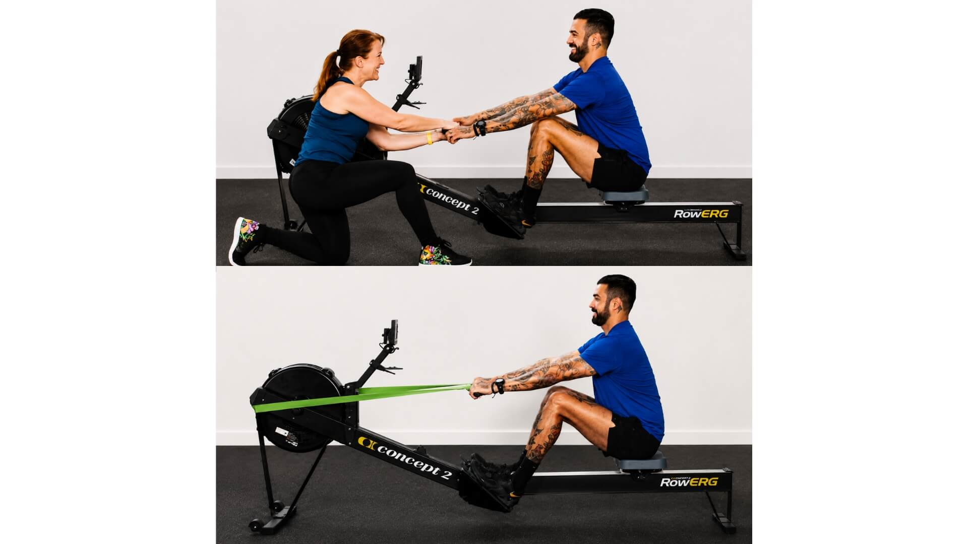 Dažniausios Irklavimo Treniruoklio Klaidos (Common Rowing Machine Mistakes) Dažniausios Irklavimo Treniruoklio Klaidos (Common Rowing Machine Mistakes). „Heavy Handle Drill“ pratimas irklavimo treniruokliui – viršuje sportininkas treniruojasi su partnerio pasipriešinimu, apačioje tas pats pratimas atliekamas naudojant pasipriešinimo gumą, siekiant išmokti taisyklingai pradėti mostą kojomis.