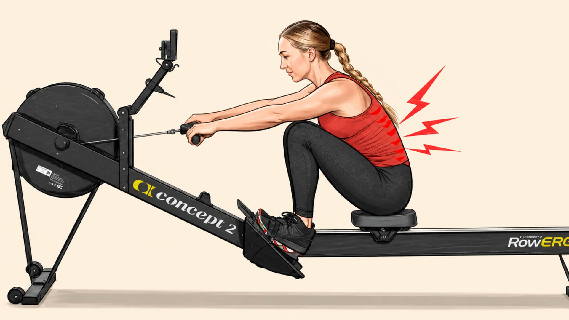 Irklavimo Treniruotės Nauda (Rowing Workout Benefits) Irklavimo Treniruotės Nauda (Rowing Workout Benefits). Iliustracija vaizduoja netaisyklingą irklavimo techniką su suapvalinta nugara, kuri didina nugaros apkrovą. Taisyklinga kūno padėtis padeda apsaugoti stuburą, aktyvinti daugiau raumenų ir efektyviau atlikti irklavimo treniruotę.