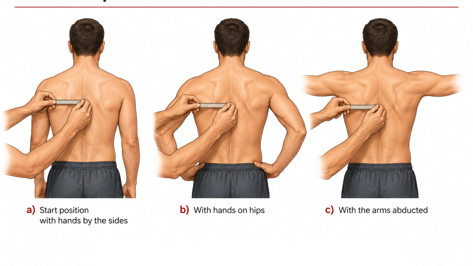 Mentės–Krūtinės Ląstos Sąnario Testas (Scapulothoracic Joint Test) Mentės–Krūtinės Ląstos Sąnario Testas (Scapulothoracic Joint Test). Šoninis mentės slydimo testas: mentės atstumas matuojamas trijose padėtyse – rankoms esant prie šonų, ant klubų ir atitrauktoms